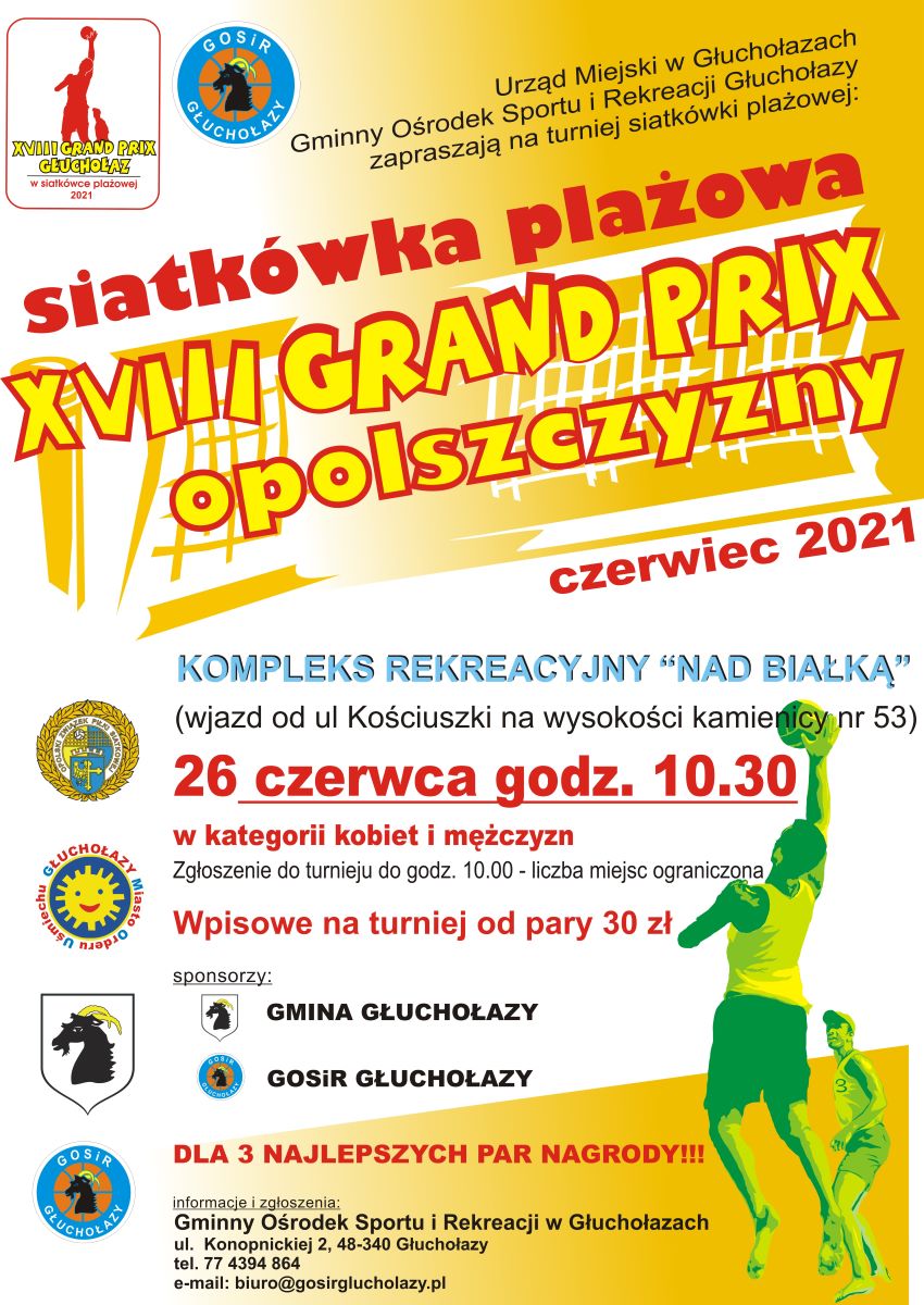 Plakat informuje o turnieju w siatkówce plażowej 26 czerwca 2021 rokuwej 